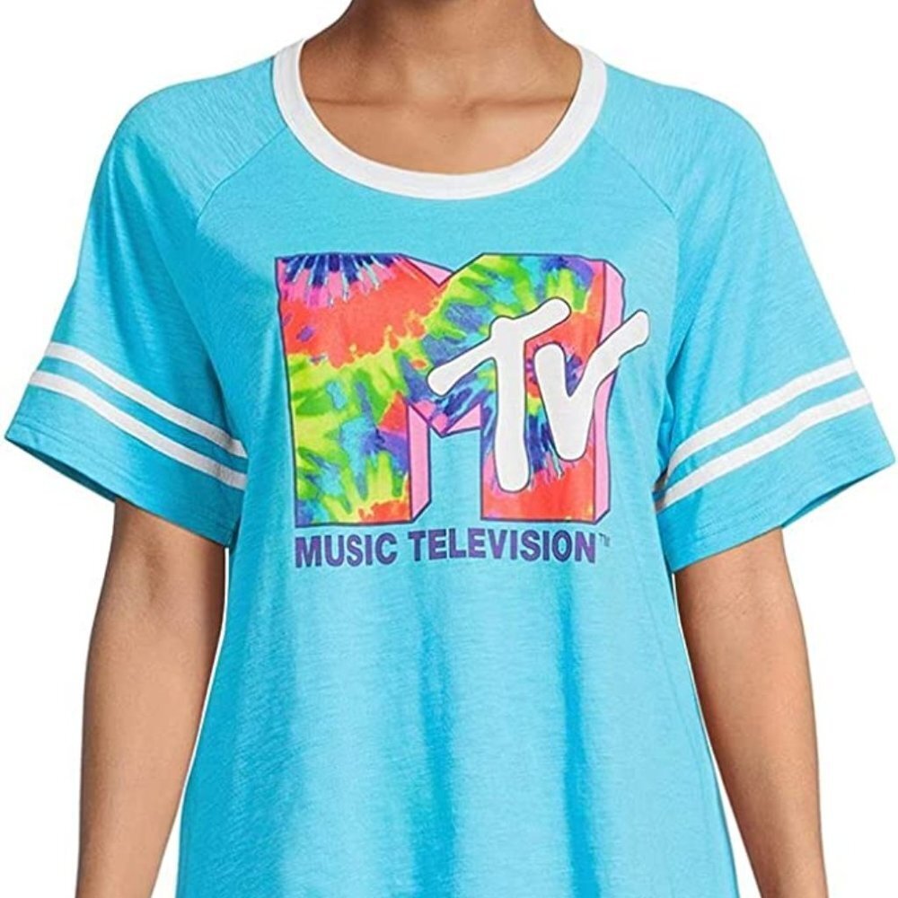 MTV Blue Varsity Top || Medium || EUC
